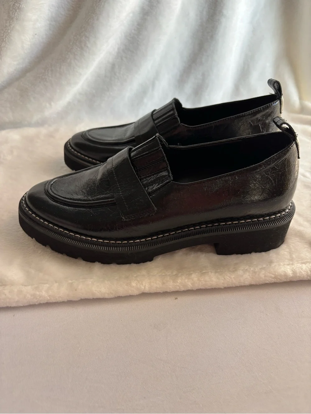 Naturalizer Shawna Leather Penny Loafers Lug Sole Black Size 8.5M